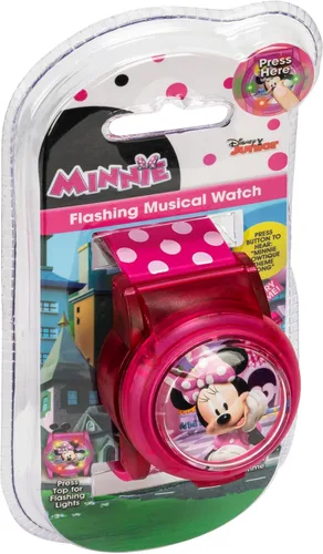 Vista 9 de Disney Minnie Mouse - Reloj musical intermitente para niños con efectos de sonido, luces LED coloridas, cubierta abatible interactiva, pantalla