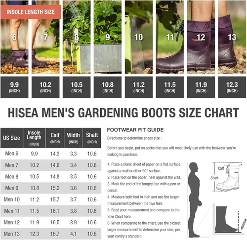 Vista 3 de HISEA Botas de lluvia para hombre, impermeables, para jardín, botas de goma, botas de trabajo al aire libre, 6