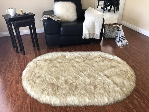 Vista 7 de LAMBZY Alfombra de pelo de oveja sintética, hipoalergénica, ovalada, sedosa, lujosa, para dormitorio, sala de estar, habitación de los niños, sofá