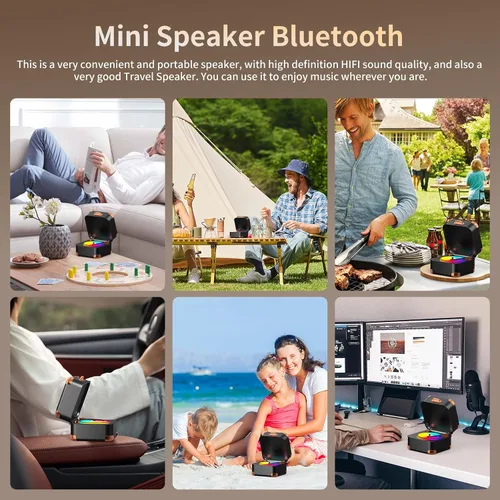 Vista 7 de Altavoz Bluetooth para tocadiscos, mini tocadiscos, vinilo retro, pequeño altavoz Bluetooth inalámbrico, calidad de sonido HD, kawaii, adecuado