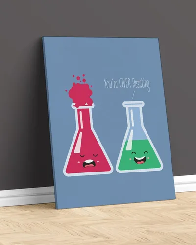 Vista 2 de Govivo You're OVER Reacting - Decoración de pared de juego de palabras de ciencia – Divertido arte de química para el aula de escuela secundaria