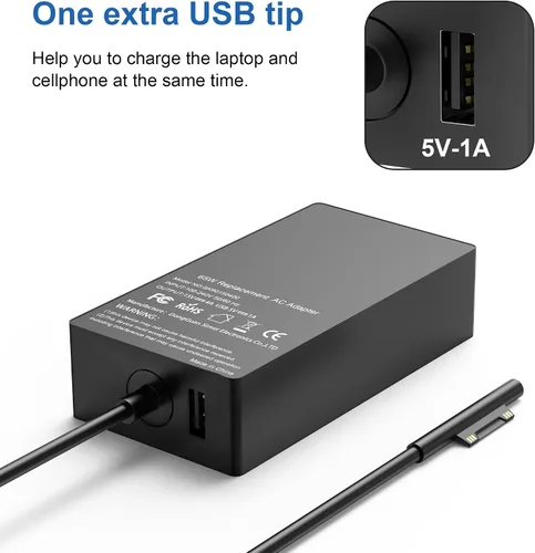 Vista 3 de Compatible con Microsoft Surface Charger, 65W Surface Pro Charger, compatible con Surface Pro 11,9,8,7,6,5,4,3,X Surface Laptop 7,6,5,4,3,2,1 Black6