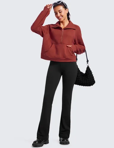 Vista 4 de CRZ YOGA Sudaderas con forro polar para mujer, media cremallera, cuello embudo, manga larga, sudaderas de gran tamaño con agujeros para el pulgar