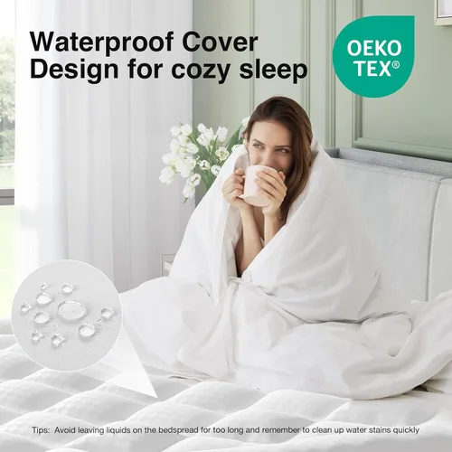 Vista 3 de Novilla Cubrecolchón Twin, Pillow Top suave para cama de dormitorio, funda de colchón acolchada transpirable con bolsillo profundo, relleno