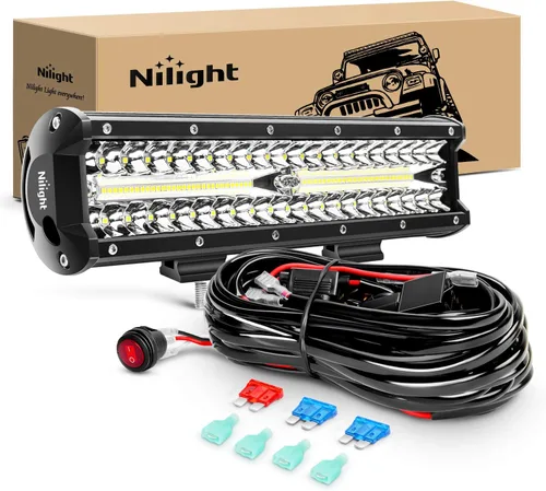 Vista 2 de Nilight ZH411-A 12 pulgadas, 12 pulgadas, 300 W, combo de punto de inundación de triple hilera, 30000 lúmenes, luces LED todoterreno y barra de luz