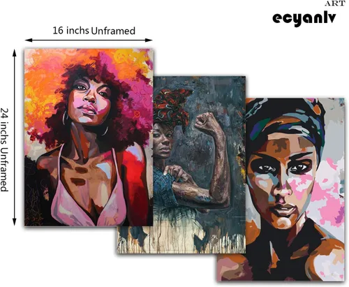 Vista 5 de Ecyanlv Lienzo de mujer afroamericana para pared, cuadros de mujeres negras, pinturas abstractas de arte africano, retrato de mujer negra, arte