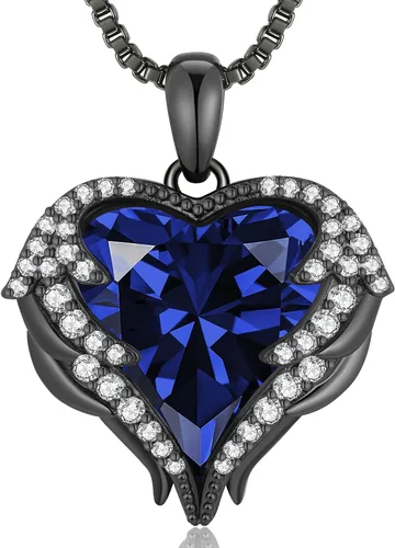 Vista 11 de CDE Angel Wings Heart Birthstone Pendant Necklace Gift for Women Negro-01&07-Piedra natal roja rubí