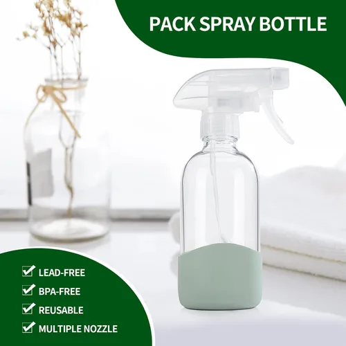 Vista 14 de HOMBYS Botellas vacías de vidrio transparente de 8 onzas con protección de funda de silicona, recipientes recargables para soluciones de limpieza