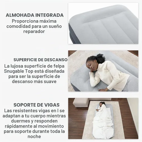 Vista 5 de SleepLux Colchón de aire tamaño individual súper suave y cómodo, protector resistente extra duradero con almohada integrada elevada de 15 pulgadas