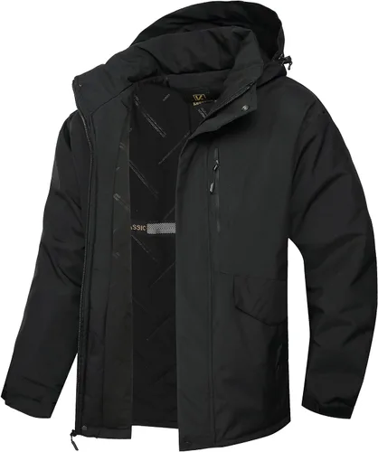 Vista 11 de Keevoom Abrigos de invierno para hombre, abrigo de nieve cálido, resistente al viento, impermeable, con capucha, snowboard, esquí, chaquetas