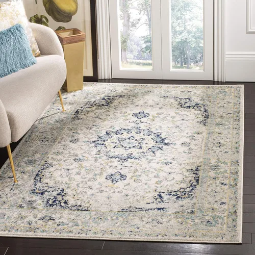 Vista 5 de SAFAVIEH Madison Collection - Alfombra decorativa de 2 pies 3 pulgadas x 3 pies 11 pulgadas, color marfil y azul, diseño de medallón bohemio,