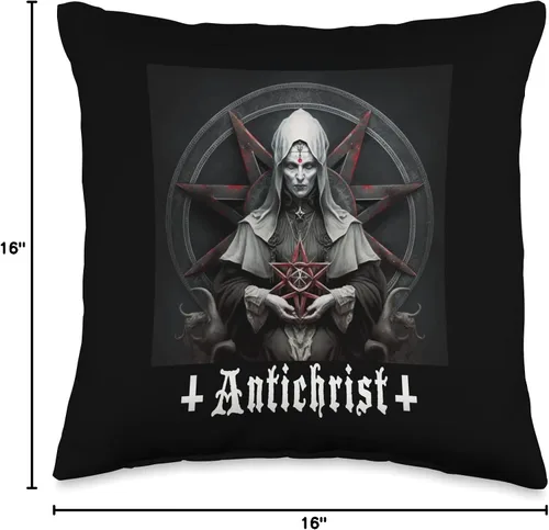 Vista 4 de Satan, 666, Satanic Baphomet Tees Anticristo, Satán, Monja malvada, Satanista, Gótico, Diablo, Almohada de 16 x 16 pulgadas, Multicolor