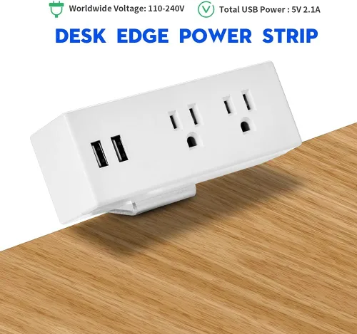 Vista 2 de Regleta de alimentación de borde de escritorio con puertos USB, abrazadera de escritorio, tomas de corriente montables debajo del escritorio, cable