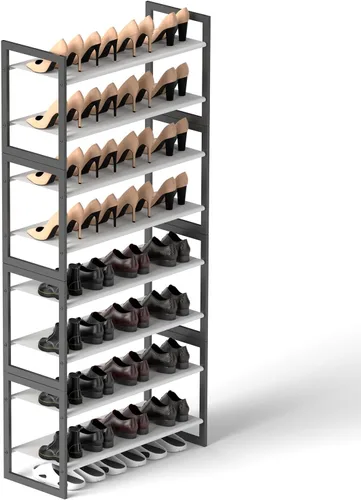 Vista 11 de Zapatero de 2 niveles para armario y entrada, organizador de zapatos apilable, marco de metal con tornillos para menos tambaleo, estantes no tejidos