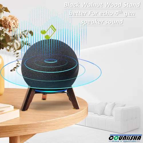 Vista 7 de Soporte de madera real para Echo Studio (nuevo modelo) 2025, Echo (4ª generación), altavoz casero, soporte de trípode de escritorio protege Alexa