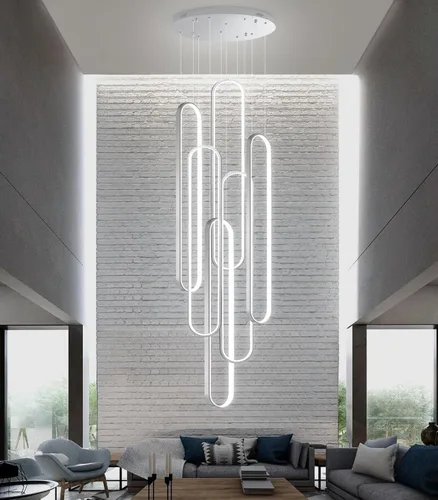 Vista 21 de Lámpara de Araña de Anillo Moderna LED Regulable Luz de Techo para Isla de Cocina Sala de Estar Escaleras Comedor Negro