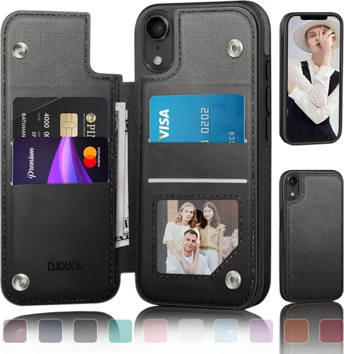 Vista 11 de DJDUCK Funda diseñada para iPhone XR con tarjetero y cierre magnético, protección de piel con bloqueo RFID, a prueba de golpes, para mujeres