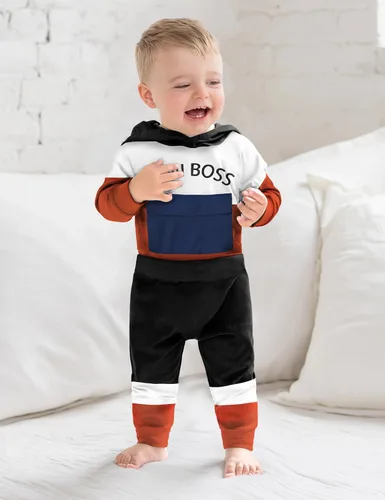 Vista 3 de WIQI Conjunto de 2 piezas de ropa de bebé niño con capucha y bloques de color de manga larga + pantalones largos para otoño e invierno