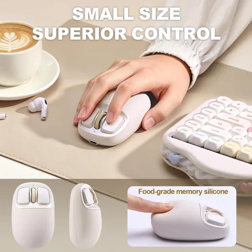 Vista 8 de YUNZll - Mouse inalámbrico de silicona C1, triple modo 2.4G/USB-C/Bluetooth, seguimiento óptico de 4800 DPl, 6 niveles de ajuste, mouse