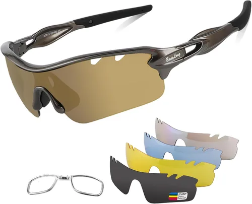 Vista 22 de BangLong Polarized UV400 Sports Sunglasses with 5 Lenses for Men Women TR90 Flexible Frame, 5 Interchangeable Lens with RX Insert, 0.9oz Sports