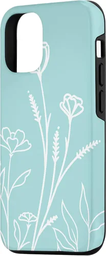 Vista 2 de iPhone 15 lindo verano flores silvestres diseño en azul verde pastel caso