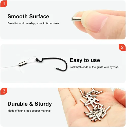 Vista 3 de Copper Crimp Sleeves Kit Single Barrel Fishing Leader Wire Corrosion Resist 250/500PCS Copper Crimp Sleeves Kit, 5 Sizes Single Tube Sleeves for