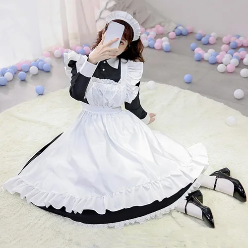 Vista 7 de uojfnhb Vestidos de Halloween para mujer, lindos vestidos de Lolita de manga larga, trajes de sirvienta de talla grande, trajes de cosplay