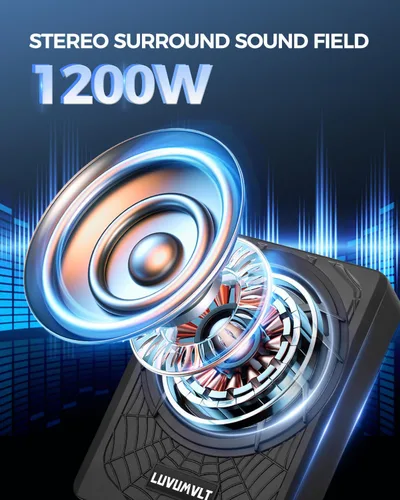 Vista 2 de Subwoofer para automóvil de 1200 W de 10 pulgadas, subwoofer delgado y paquete de amplificador, entrada de nivel alto/bajo, subwoofer de audio