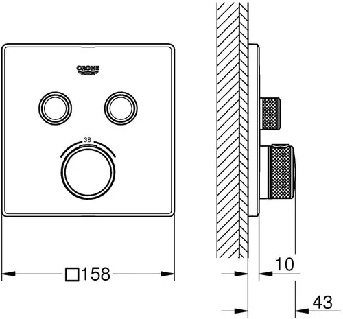 Vista 2 de GROHE 29124000 Termostato Grohtherm SmartControl Oculto Cuadrado 2 Válvulas