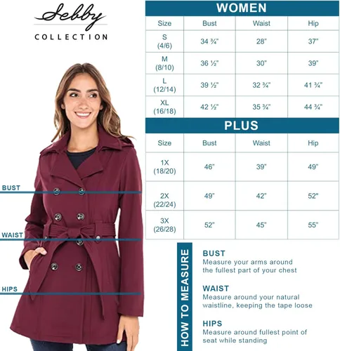 Vista 6 de Sebby Collection - Gabardina resistente con revestimiento suave, impermeable, para mujer con capucha desmontable.