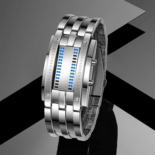 Vista 4 de Gosasa Relojes de pulsera para hombre, reloj digital LED de moda, clásico, impermeable, acero inoxidable, color negro