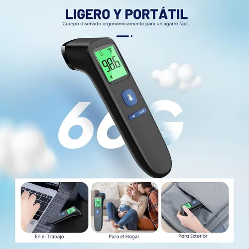 Vista 7 de Termómetro sin contacto para adultos y niños, termómetro digital para bebés con alarma de fiebre, resultado rápido en 1 segundo, fácil de usar, modo