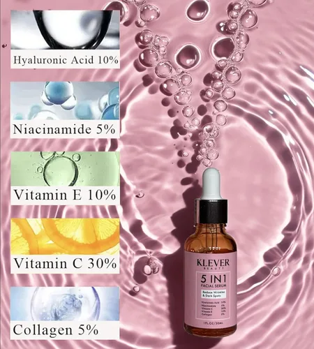 Vista 3 de Suero facial antienvejecimiento con ácido hialurónico, vitamina C, colágeno, niacinamida y vitamina E - Tratamiento facial hidratante para todo tipo