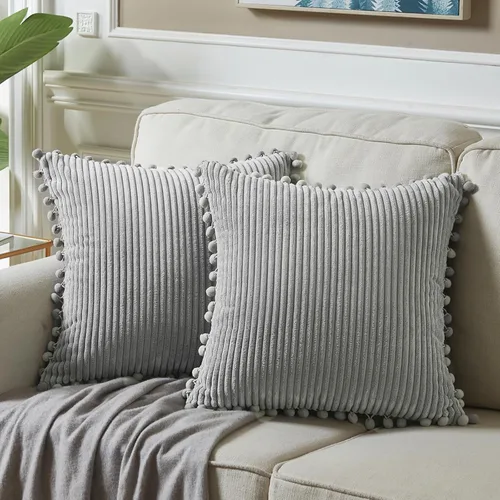 Vista 13 de Fancy Homi Juego de 2 fundas de almohada decorativas negras de 12 x 12 pulgadas con pompones para sofá y cama, decoración moderna de estilo bohemio