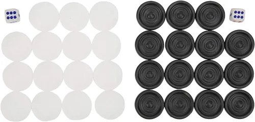 Vista 2 de Damas de plástico, 0.866 in negro blanco backgammon damas internacional portátil chips piezas conjunto para niños