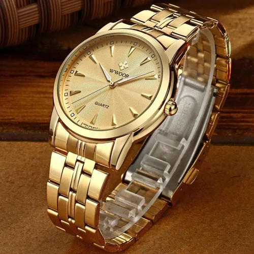 Vista 7 de WWOOR Men's Quartz Stainless Steel and Metal Black and Gold Watches for Men Waterproof Casual Wrist Watch with Date