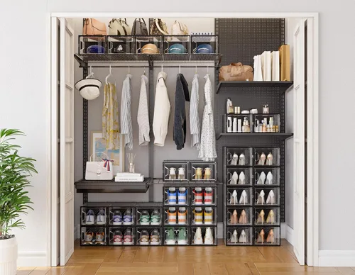 Vista 2 de SIMPDIY - Paquete de 12 cajas de almacenamiento de zapatos XL, organizador de zapatos para armario, cajas de almacenamiento de zapatos de plástico