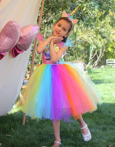 Vista 2 de Tutu Dreams 3 piezas de vestido de unicornio con diadema y alas de lentejuelas, disfraz de unicornio para cumpleaños, Halloween, fiesta, regalos