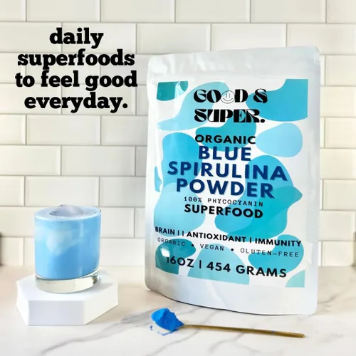 Vista 3 de Polvo de espirulina azul orgánico, paquete a granel de 1 libra, 100% ficocianina, superalimento puro de algas azules, para colorante natural