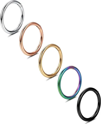 Vista 8 de Jstyle 5 anillos de acero quirúrgico 316L para la nariz, 16G, 18G, 20G, con bisagras, para la nariz, para mujeres y hombres, cartílago, arete
