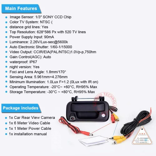 Vista 6 de HD Tronco Manija Cámara del Vehículo Impermeable Puerta Trasera Coche Vista Trasera de Coche Cámara Reversa Estacionamiento para Ford F150 F250 F350