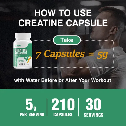 Vista 6 de Cápsulas de monohidrato de creatina, píldoras de creatina pura micronizadas para mejorar el entrenamiento y el crecimiento muscular para hombres