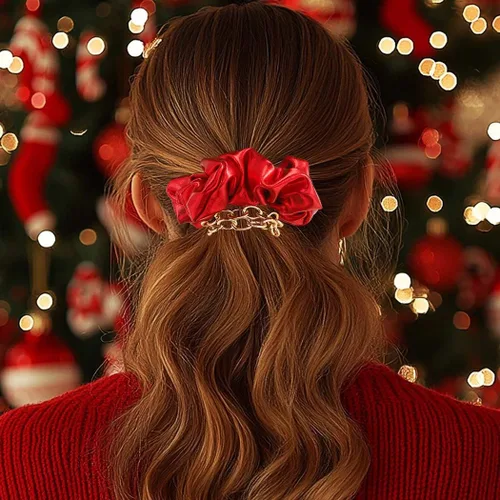 Vista 7 de CAKURE Bandas elásticas para el cabello, bandas elásticas para coleta de caballo de color rojo dorado, accesorios para el cabello para mujeres