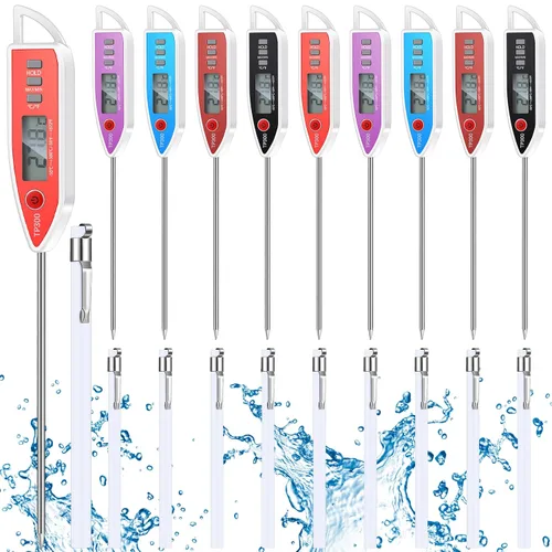 Vista 21 de Copkim Juego de 3 Termómetros de Cocina Impermeables para Agua, Líquidos, Velas y Carne. Termómetro Digital de Carne con Sonda Larga de Lectura Negro