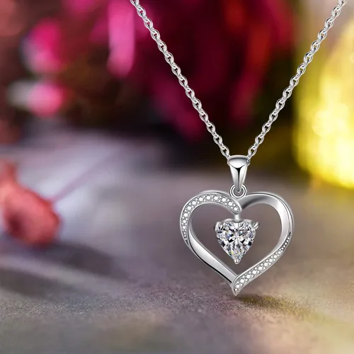 Vista 6 de Regalos para el Día de San Valentín - Collar de amor eterno con dije de corazón de plata de ley 925 chapado en oro de 18 quilates con circonita