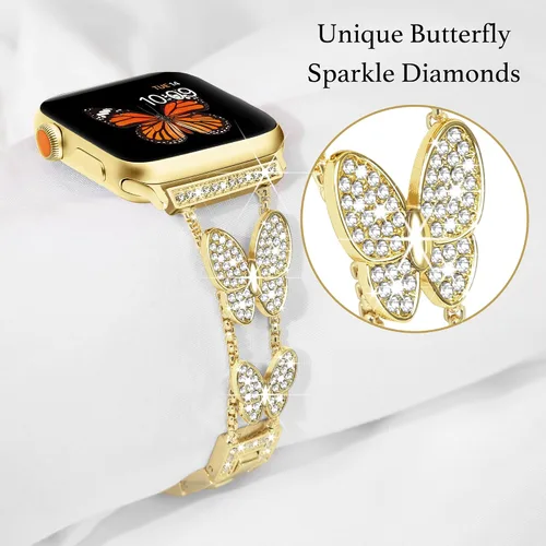 Vista 2 de Banda Mariposa Compatible con Correas de Apple Watch de 40mm 41mm 42mm (S11/10) 38mm iWatch SE Series 11 10 9 8 7 6 5 4 3, Correas delgadas