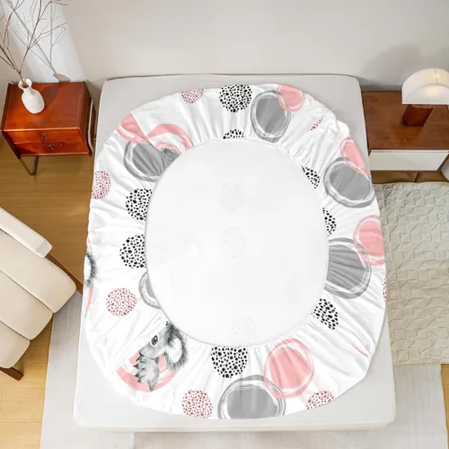Vista 4 de Erosebridal Juego de sábanas lindas de koala para niños, sábana bajera ajustable kawaii koalas tamaño individual con puntos grises y rosados, funda