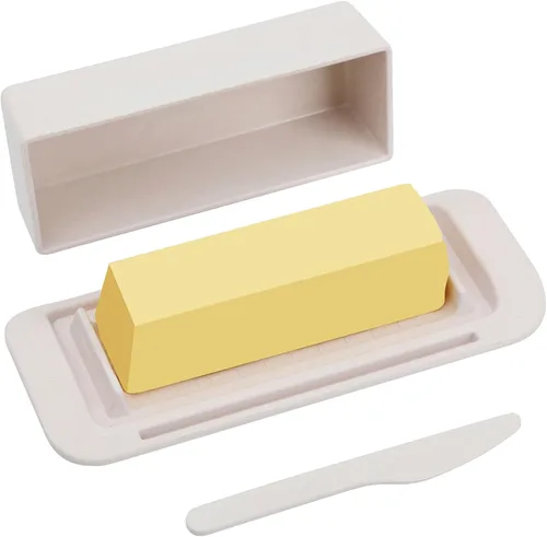 Vista 8 de Mantequillera de bambú con tapa y cuchillo, pequeño recipiente para mantequilla para un palo de mantequilla, recipiente para mantequilla