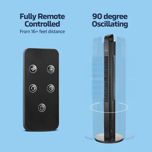 Vista 7 de NEXAIR Ventilador de torre oscilante de 42 pulgadas, torre de ventilador portátil de 3 velocidades con control remoto, ventilador de piso