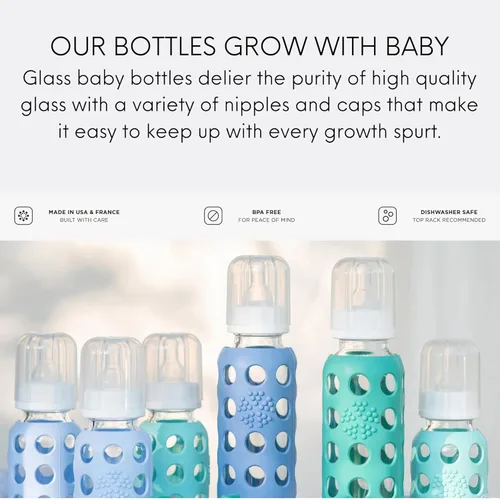 Vista 6 de Lifefactory 9-Ounce BPA-Free Glass Baby Bottle with Protective Silicone Sleeve and Stage 2 Nipple, Grape